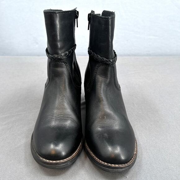 Valencia Black Leather Ankle Boots Womens 7-7.5 Western Biker Booties Side Zip - Picture 5 of 16